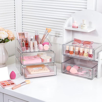 Vtopmart 5 Tier Clear Makeup Organizer with Drawer, Cosmetic Storage for Dresser Countertop and Bathroom Vanity, Beauty Holder for Lipstick Brush Skincare | Smart Storage Layout, Clear for Better Visibility, Stackable, Large Capacity, for Makeup Lipsti...