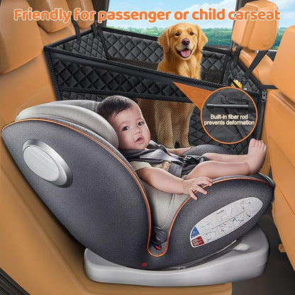 URPOWER Hard Bottom Dog Car Seat for Pets Waterproof Seat Cover Hammock with 3-Sided Hard Boards 600D Heavy Duty Scratch Proof Nonslip Durable Back Seat Covers for Cars, Trucks and SUVs