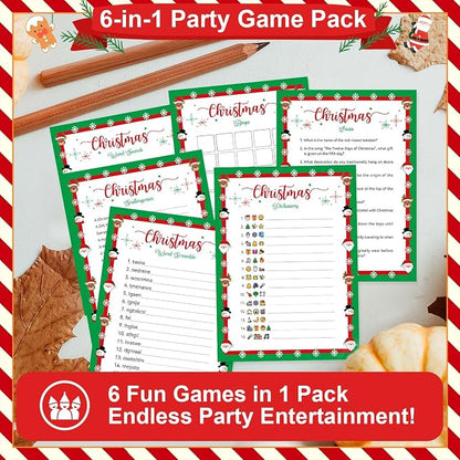 Biswiter Christmas Games for Family Party Supplies, Christmas Activities Word Search Scramble Bingo Trivia Pictionary Categories and Answer Keys for Family