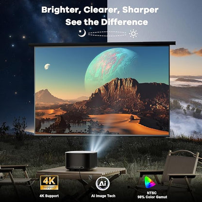 Outdoor-Projector-4K with WiFi and Bluetooth:[3500 Bright/60W Dolby Audio/Official Licensed Apps],Smart-Projector with AI Auto Focus,ONOAYO ONO5Pro 2.0 Movie Projector for Indoor/Outdoor 2026New