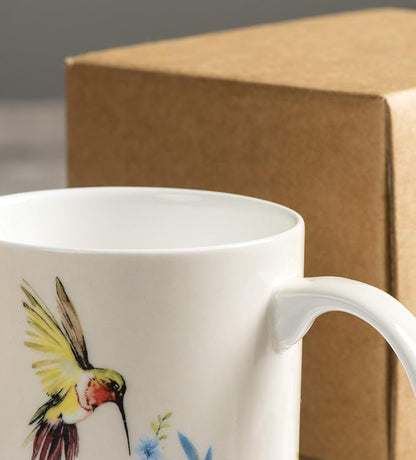 Maison d' Hermine Coffee Mug with Handles Tea Cups (15 Ounce, Pack of 1) | Fine Bone China Coffee Mugs for Hot Beverages Cappuccino Latte Home Restaurant Hotel Spring Summer -Tropiques - Hummingbird