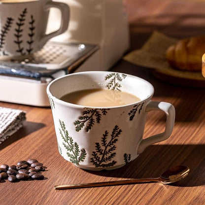 Coffee Mugs Set of 4 with Gold Spoon, 11 oz Ancient Style Hand-painted Ceramic Mug Gifts for Men Women, Unique Personality Gifts for Home Kitchen Office, Dishwasher Microwave Safe