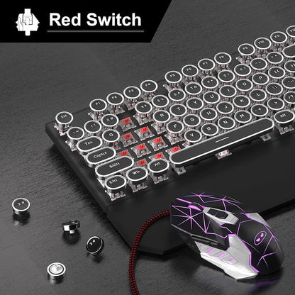 Retro Typewriter Keyboard and Mouse Combo, Cute Black Keyboard with Linear Red Switches, Full Size Wired Mechanical Gaming Keyboard, Cool Light Up Keyboard and Mouse for Gaming,Work,Mac,PC,Windows