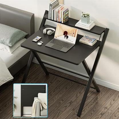 GreenForest Folding Desk No Assembly, Sturdy Computer Desk for Small Spaces | Portable Foldable Table for Laptop, 2-Tier Compact with Shelf, Space Saving for Home Office, Dorm, Apartment, 27"x 22" Black