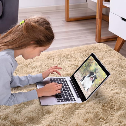 Softlife Rug for Bedroom 4x5.3 Feet Area Rug for Living Room Super Soft Shaggy Rugs for Kids Room Fluffy Fuzzy Carpets Long Plush Bedside Rug Nursery Christmas Home Decor for Boys Girls, Beige
