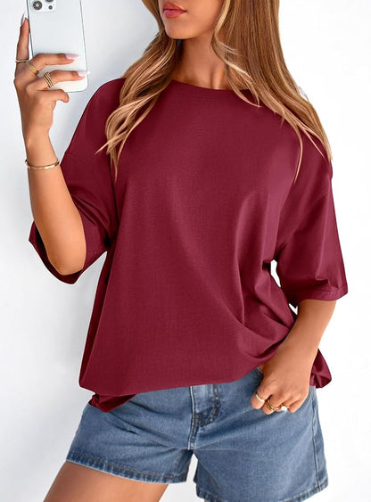 PRETTYGARDEN Womens 2026 Spring Going Out Tops Casual Short Sleeve Crewneck Loose Fit Basic Oversized T Shirts Summer Outfits