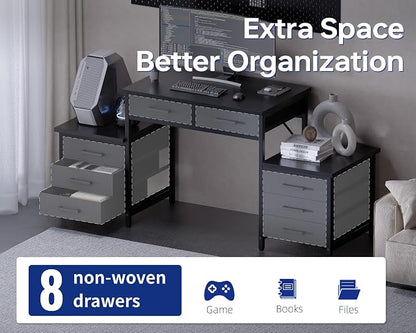 Pamray 63 Inch Office Desk with 8 Drawers and Printer Shelves for Computer | Space-saving, Ample Storage, Large Workspace, Easy Assembly, Sturdy, Suitable for Home Office Study Gaming, Bedroom and Dorms