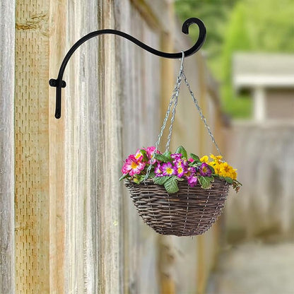 Hourleey 4 Pack Plant Hanger Outdoor, 12 Inch Heavy-Duty Hanging Plant Hook for Outside Basket, Black Metal Wall Mount Plant Bracket Hook for Flower Baskets Bird Feeder