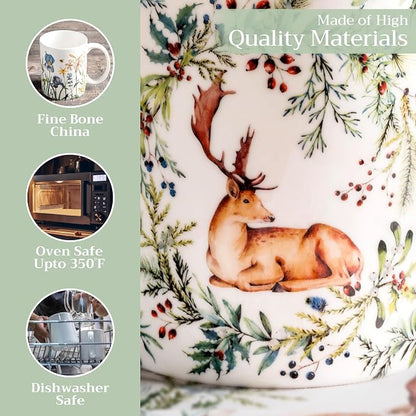 Maison d' Hermine Coffee Mug with Handles Tea Cups (15 Ounce, Pack of 1) | Fine Bone China Coffee Mugs for Hot Beverages Cappuccino Latte Home Restaurant Hotel Spring Summer -Holly Time - Cerf
