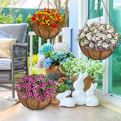ZeeDix 6 Pack 10 Inch Metal Round Hanging Planter Basket with Coconut Liners Replacement, Hanging planters Baskets with Natural Coco Liner for Outdoor Indoor Planters Flowers Vegetables