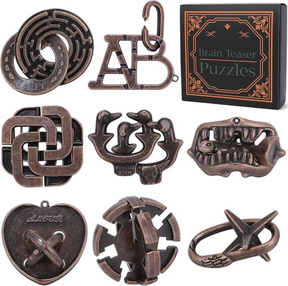 8 Pcs Brain Teaser Puzzles for Adults Teens - Metal Puzzles 3D Puzzle Game Toys for Adults Teens - Unlock Interlocking Puzzle Adult IQ Education Smart Toys