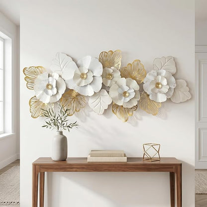 Axioglo 59" Large Wall Decor,3D Floral Metal Wall Art for Living Room | 59" x 27" metal wall decor with layered metal texture, mounting hardware, two-way display