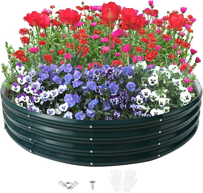 Galvanized Raised Garden Bed for Gardening - 5x5x1ft Large Thickened Metal Planter Box Outdoor for Vegetables, Flowers,Herbs,Above Ground Garden Containers Round,Green