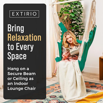 Hanging Hammock Chair Swing – Hanging Chair Outdoor & Indoor - Hammock Swing Chair – Quick & Easy Setup with Hardware Kit – Durable & Spacious Full Body Support – Holds 440 Lbs