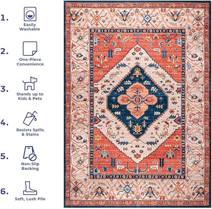 nuLOOM Carolyn Machine Washable Tribal Motif Ultra Thin Area Rug, 8' x 10', Rust
