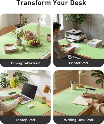 Aothia Faux Leather Desk Mat - Large Mouse Pad, Non-Slip PU Leather Blotter, Waterproof Writing Surface for Office and Home (Foam Green, 40" x 24")