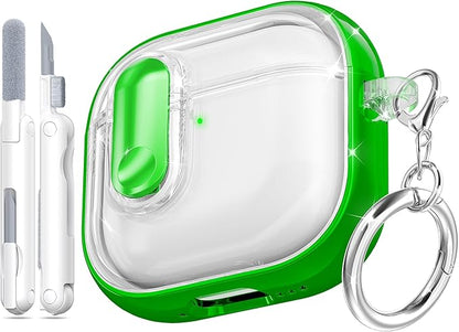 for AirPods 4th Generation Case 2024 with Bright Plated Bezel and Switches, Military-Grade Shockproof Transparent Anti-Yellowing for AirPods 4 Cover, Green