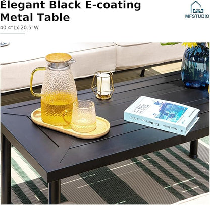 MFSTUDIO 5 Seats Large Metal Patio Conversation Sets, 4 Pieces Outdoor Furniture Sofa with 2 Fixed Chairs, 1 Sofa(3-seat) and Table for Outside Balcony Backyard Poolside