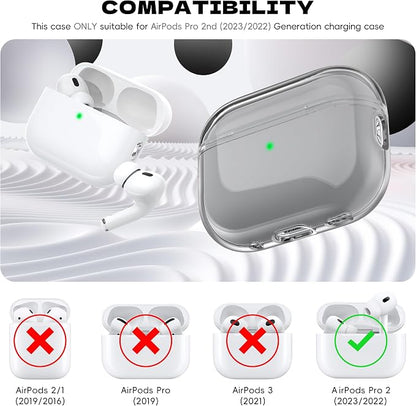 for Airpods Pro 2nd/1st Generation Case Cover, Compatible with Airpods Pro Case 2nd Gen USB C Charging Port, Clear Soft Transparent Military Grade Shockproof Case, Clear Black
