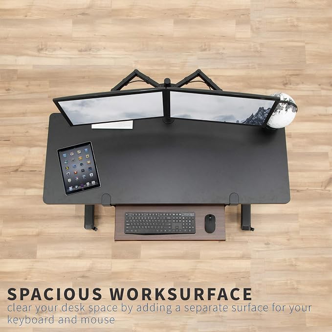 VIVO Dark Walnut Large 27 x 11 in Under Desk Keyboard Tray, MOUNT-KB05D | Keyboard Tray for Typing, Slide Out Platform, Extra Sturdy C-Clamp Mount System, Computer Drawer, Black Frame