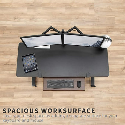 VIVO Dark Walnut Large 27 x 11 in Under Desk Keyboard Tray, MOUNT-KB05D | Keyboard Tray for Typing, Slide Out Platform, Extra Sturdy C-Clamp Mount System, Computer Drawer, Black Frame