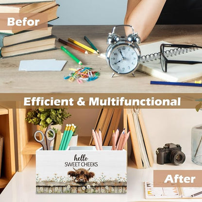 DILSJ Rustic Western Highland Cow Pen Pencil Holder Organizer for Desk, Highland Cow Gifts for Women, Hello Sweet Cheeks Wooden Box Signs for Home Office Desk Tabletop Decoration