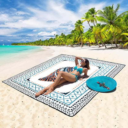 WIWIGO Beach Blanket Waterproof Sandproof Beach Mat 79" X 83"/10'x9'for 2-8 Adults Quick Drying Outdoor Picnic Mat Beach Accessories for Travel, Camping, Hiking