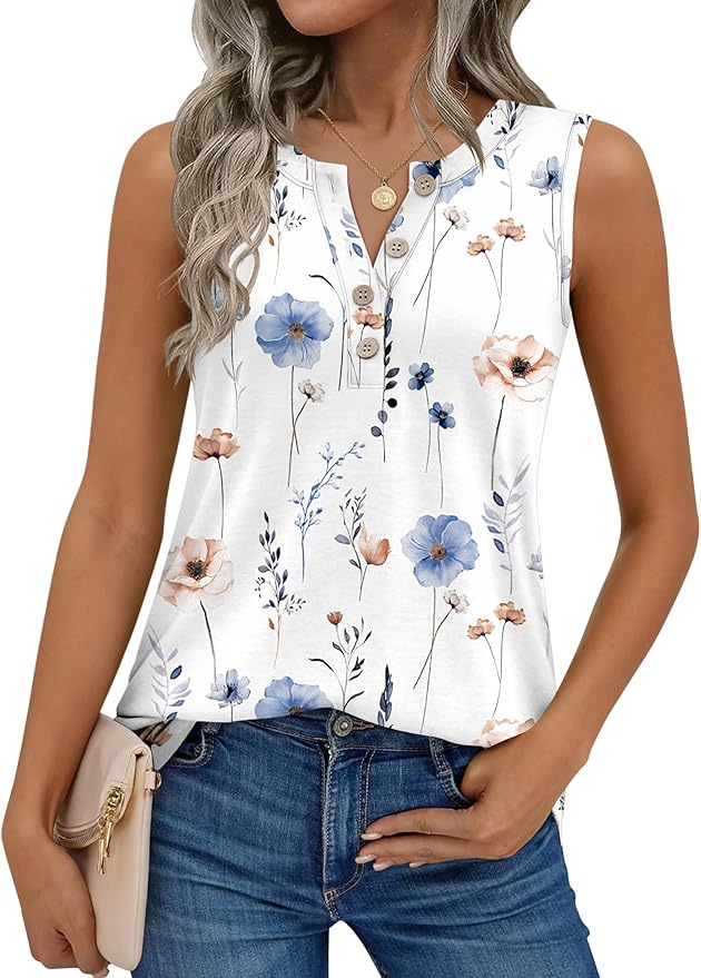 Zeagoo Womens Tank Tops Summer Sleeveless Tops Loose Button Henley Shirts Crew Neck Dress Casual 2026 Clothes