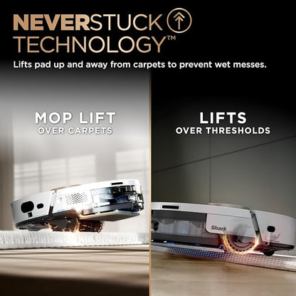 Shark PowerDetect NeverTouch Pro Robot Vacuum & Mop, White, AV2810ZEWH | 5 PowerDetect Technologies, NeverStuck, NeverTouch Pro Base (Self-Empty, Self-Refill, Pad Wash/Dry), 360° LiDAR + 3D Sensor