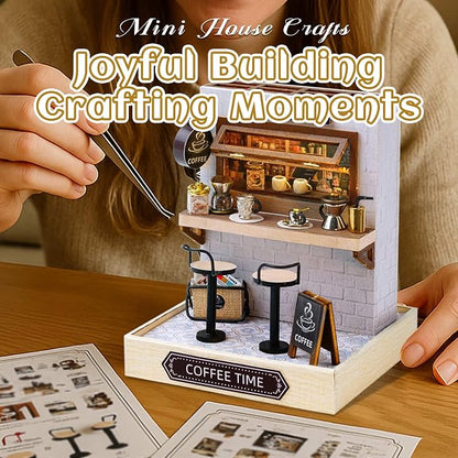 Kisoy Dollhouse Miniature with Furniture Kit, DIY 3D Wooden DIY House Kit with Dust Cover,Handmade Tiny House Toys for Teens Adults Gift (Coffee Time)