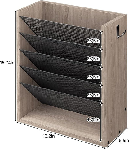 Mail Organizer Wall Mounted, 6-Slot Hanging File Organizer with Key Holder | Mail Sorter, Wood Letter Holder for Envelopes Bills Magazine Folders Papers Accessories for Home Office, Greige