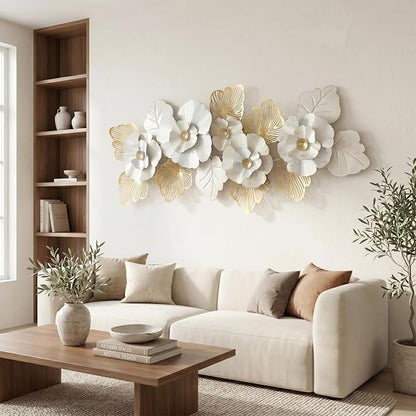 Axioglo 59" Large Wall Decor,3D Floral Metal Wall Art for Living Room | 59" x 27" metal wall decor with layered metal texture, mounting hardware, two-way display
