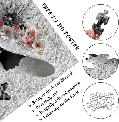 Impossible Puzzles for Adults 1000 Pieces,PICKFORU Floral Muse Puzzle Elegant Lady,Beauty Flower Woman Puzzle Black and White Pearl,Hard Challenge Jigsaw Puzzles Aesthetic