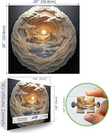 3D Visual Art Puzzles for Adults 500 Pieces Cave Dawn Jigsaw Puzzles for Adults Beautiful Landscape Puzzles 500 Pieces Challenging Family Puzzle