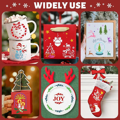 72 PCS 3x3 Inch Christmas Stencils for Painting - Snowflake Santa Claus Christmas Tree Reusable Christmas Painting Templates on Wood, Glass, Fabric, Window Door Decor DIY Decoration