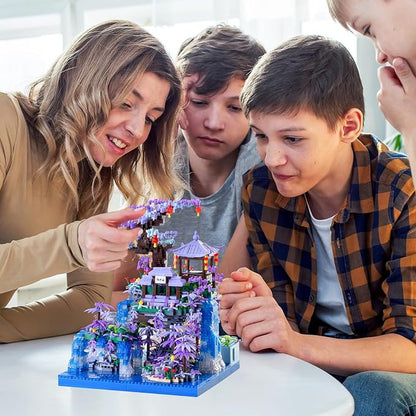 CAXIMSY Cherry Blossom Tree House Micro Building Blocks Set,Peach Blossom Pond Flowers Bricks Architecture Kit with LED Light Gifts for Adults and Kids（2500+Pieces）