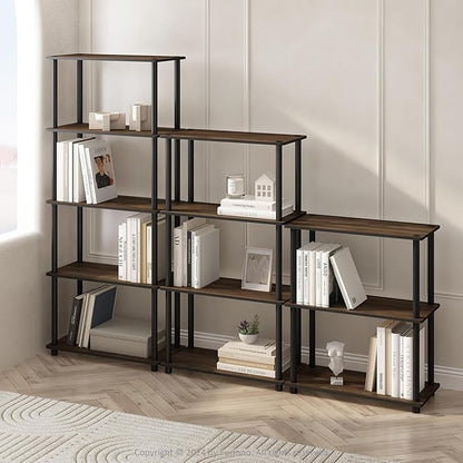 Furinno Turn-N-Tube 5-Tier Multipurpose Compact Display Rack, Shelving Unit, Bookcase, Columbia Walnut/Black