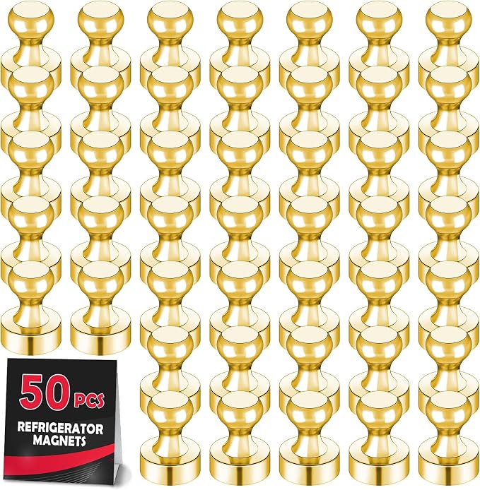 LOVIMAG Fridge Magnets 50Pcs, Magnet for Refrigerator Whiteboard, Gold | Small Strong Neodymium Metal Cute Push Pin for Classroom, Kitchen, Accessories Decorative, Office, Calendar