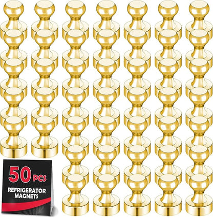 LOVIMAG Fridge Magnets 50Pcs, Magnet for Refrigerator Whiteboard, Gold | Small Strong Neodymium Metal Cute Push Pin for Classroom, Kitchen, Accessories Decorative, Office, Calendar
