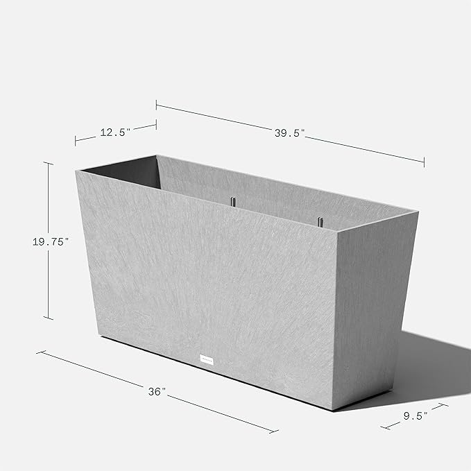Veradek Pure Series Midori Trough Planter - Large Rectangular Planter for Indoor or Outdoor Deck/Porch | Durable All-Weather Use with Drainage Holes | Modern Decor for Shrubs, Flowers, Small Plants