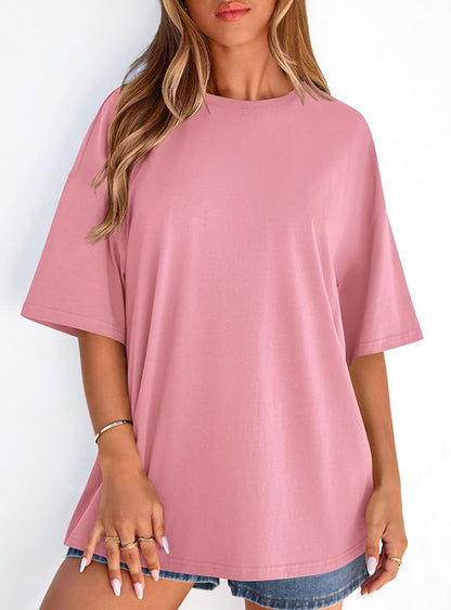 PRETTYGARDEN Womens 2026 Spring Going Out Tops Casual Short Sleeve Crewneck Loose Fit Basic Oversized T Shirts Summer Outfits