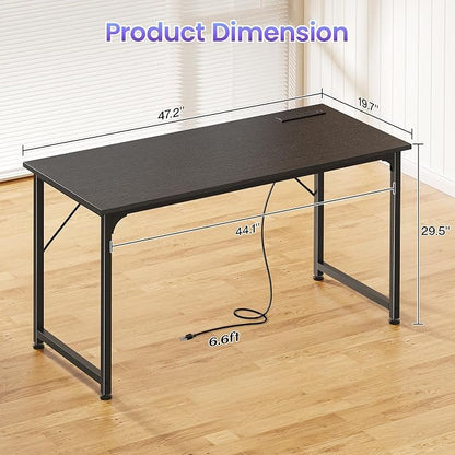 PRAISUN 47 X 20 Inch Computer Desk, Power Outlets, USB-C, Black | Office Desk with 4 AC Outlets, USB & USB-C, Sturdy Metal Frame, Spacious Desktop for Work, Writing, Study & Gaming