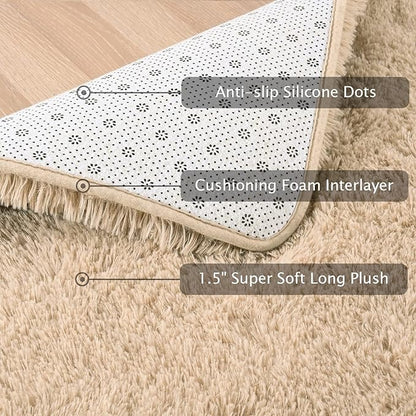 Softlife Rug for Living Room 5.3x7.6 Feet Area Rug for Bedroom Super Soft Shaggy Rugs for Kids Room Fluffy Fuzzy Carpets Long Plush Bedside Rug Nursery Christmas Home Decor for Boys Girls, Beige