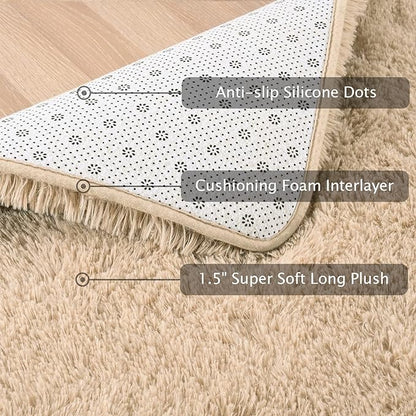 Softlife Rug for Bedroom 4x5.3 Feet Area Rug for Living Room Super Soft Shaggy Rugs for Kids Room Fluffy Fuzzy Carpets Long Plush Bedside Rug Nursery Christmas Home Decor for Boys Girls, Beige