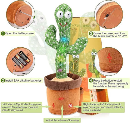 Dancing Talking Cactus Toy for Baby Boys Girls Toys, Adjustable Volume Dancing Cactus Toy Singing Mimicking Recording Repeating What You Say with LED English Sing Talking 15 Second Voice Recorder