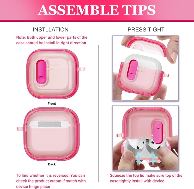 for AirPods 4th Generation Case 2024 with Bright Plated Bezel and Switches, Military-Grade Shockproof Transparent Anti-Yellowing for AirPods 4 Cover, Peach Pink