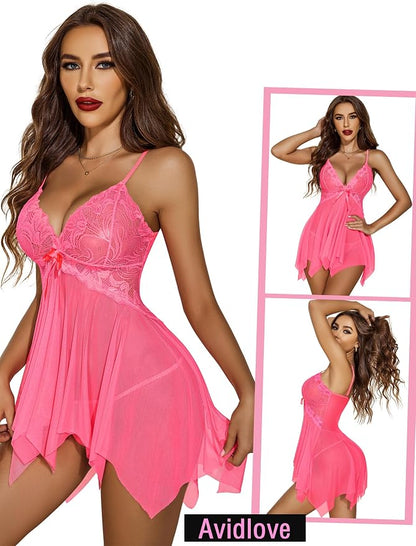 Avidlove Lingerie for Women Lace Babydoll Sleepwear Boudoir Outfits Plus Size Langeray XS-5XL