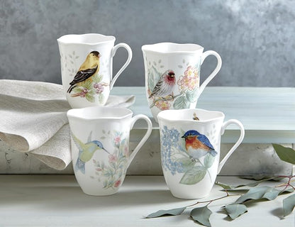 Lenox Coffee Mug Set, Butterfly Meadow Flutter 4-Piece Mugs, Service For 4, 12 Ounce Mug, Chip Resistant White Porcelain, Microwave And Dishwasher Safe, Ceramic Mugs, Coffee Cups (Assorted, 4 Piece)