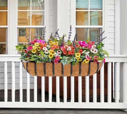 Y&M 24" Coco Liner for Window Box Deck Basket Planter Trough Coconut Fiber Liners, 4pcs Trough Coco Liner Pre-Formed Replacement