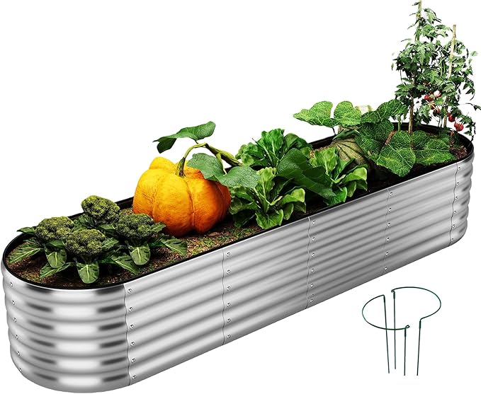 Large Raised Garden Bed Galvanized Metal Round Raised Garden Bed Outdoor for Gardening，8x2x1FT for Vegetables Flowers Ground Planter Box